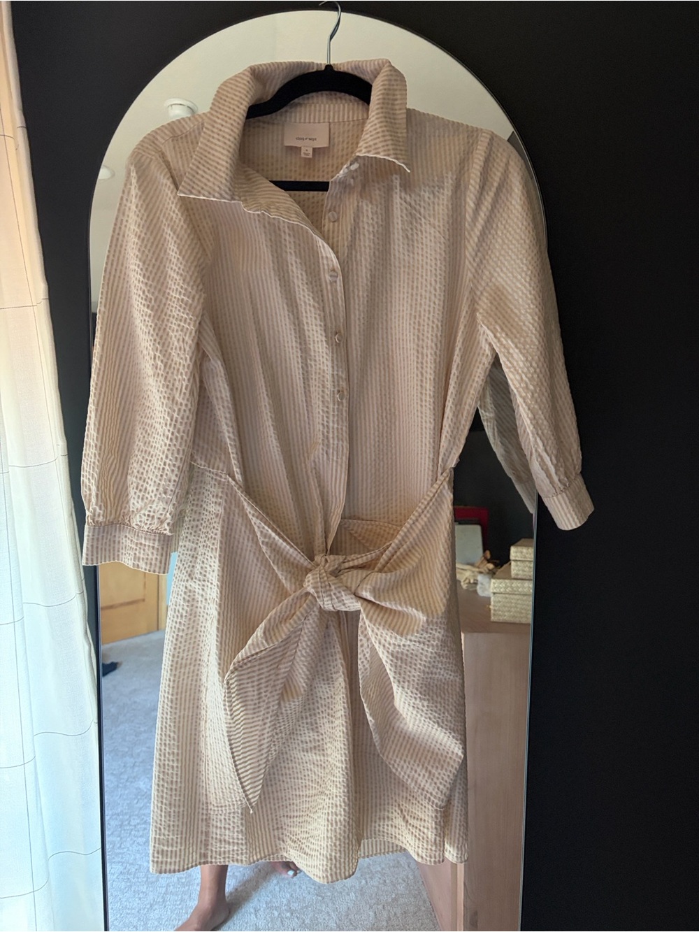 cinq a sept Cream and White Striped Shirt Dress